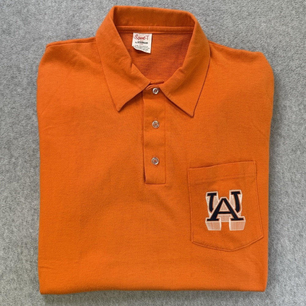 Vintage Auburn Tigers Polo Shirt 70s 80s Stedman Orange‎ Pocket Single Stitch M